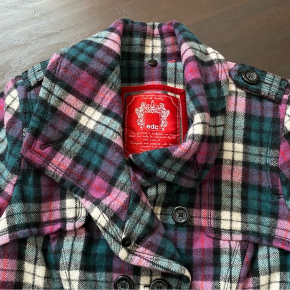 Luxury EDC by Esprit Women’s Heavy Pink & Teal Flannel Winter Jacket - Picture 2 of 16